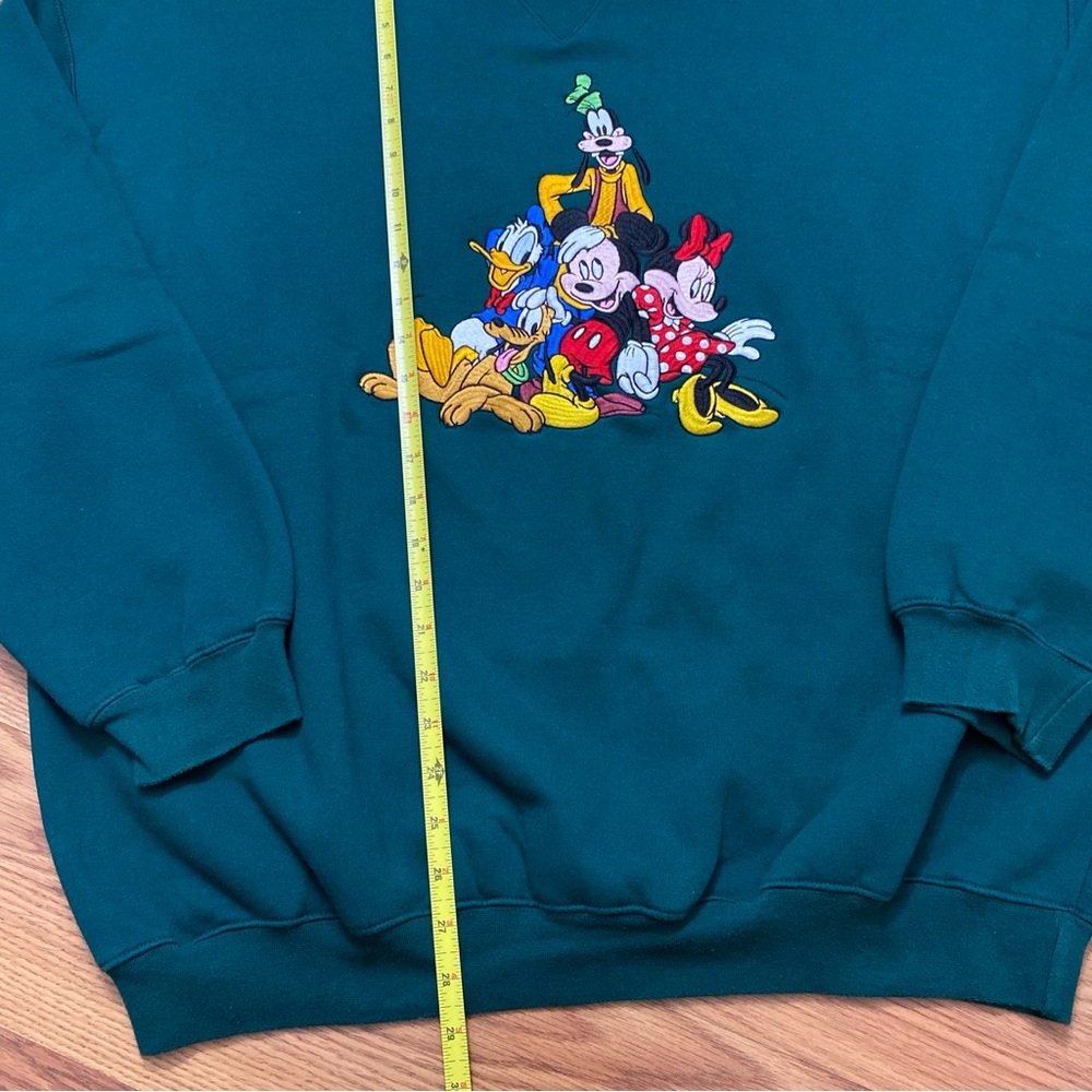 Vintage Disney Green Sweatshirt Size XL Embroidered Mickey Goofy Minnie Pluto - Picture 5 of 7